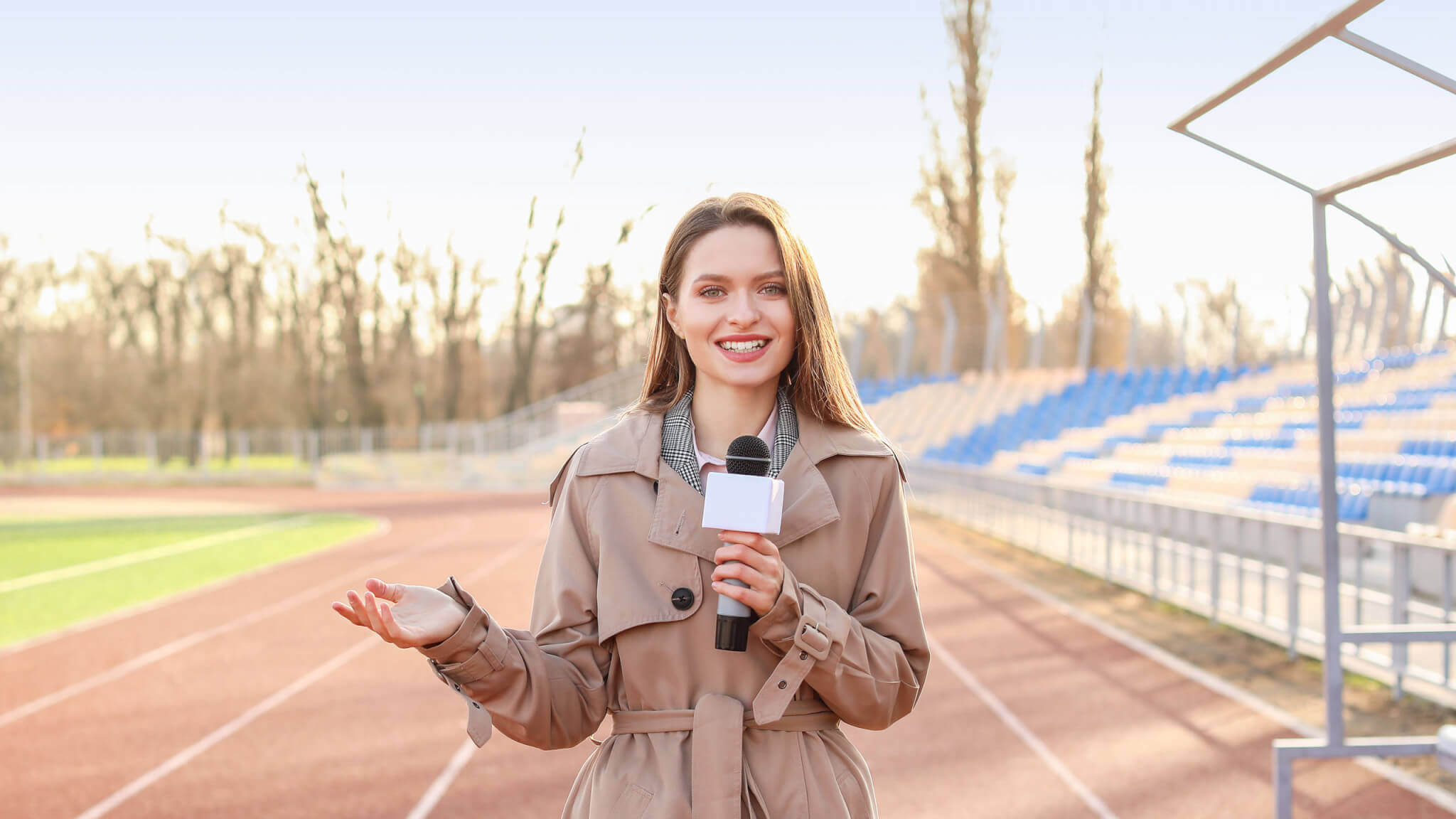 Sports journalist speaking to the camera